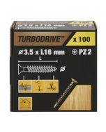 100 Tornillos para madera PZ premium 3,5x16 mm Turbodrive