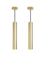Pack 2 lámparas colgantes techo aluminio dorado tubo 40cm GU10 ajustable
