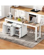 Isla cocina con ruedas 2 cajones encimera extensible blanco