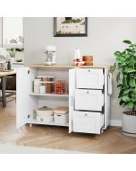 Isla de cocina plegable con 2 puertas 3 cajones blanco 90x135x70cm
