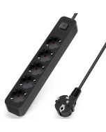Aigostar regleta 5 enchufes, alargador 5m con interruptor, negro