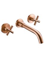 Valaz grifo lavabo empotrado redondo bimando oro rosa cepillado caño 21cm