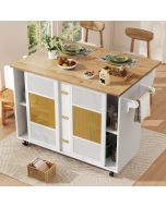 Isla de cocina con mesa abatible 3 cajones blanca 90x146,85x70cm