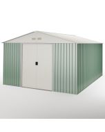 Caseta metálica jardín 15,5m2 Wasabi- puerta corredera amplia - verde beige
