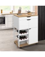 Carro de cocina con ruedas - blanco y madera - 60x40x85 cm