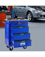 Carro de herramientas 4 cajones ruedas acero negro azul 78x62,5x34,5cm