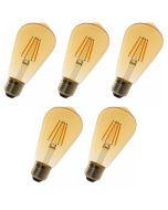 Pack x5 bombilla LED st64 E27 edison filamento 8w 750lm. Luz cálida 2700k