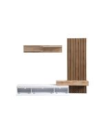 Conjunto de comedor con mesa tv y panelado blanco y roble 250x200 cm