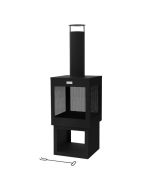 Chimenea de jardín exterior 128x40cm cuadrada de acero negro, atizador