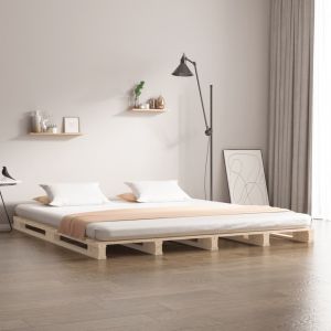 Cama 140x200 cm,cama de palets de madera maciza de pino rhu3836