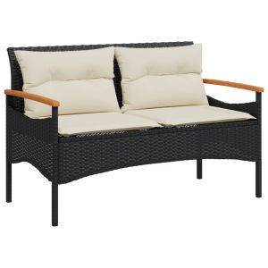 vidaXL banco de jardín y cojines ratán sintético negro 116x62,5x74 cm