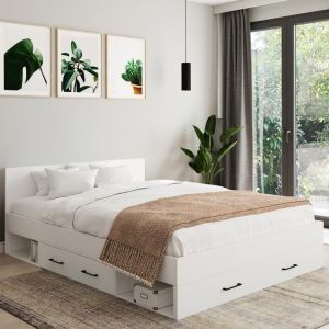Cama doble con almacenamiento blanca - 140 x 190 cm