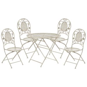 Conjunto de comedor exterior 4 plazas bivio plegable metal blanco crema