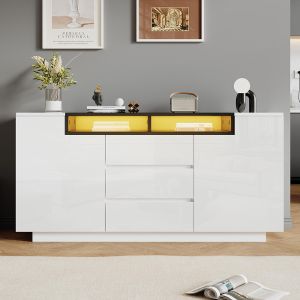 Aparador para salón,2 puertas en forma de l,blanco+negro