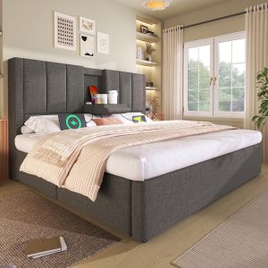 Cama tapizada,140x190,portavasos ocultos,gris