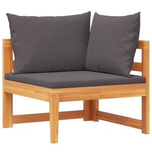 vidaXL sofá de esquina madera maciza de acacia con cojines gris oscuro