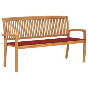 vidaXL banco de jardín apilable y cojín madera maciza de teca 159 cm
