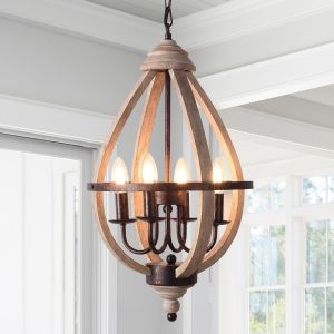 Lámparas colgante rústica madera orbe metal óxido marrón 4xe14