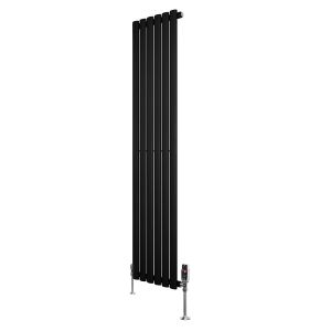 Radiador de columna simple ovalado y válvulas – 1600 mm x 360 mm – negro
