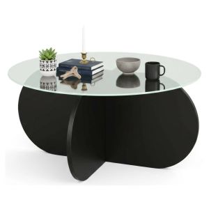 Mesa de centro nila, redonda, en madera noble negra