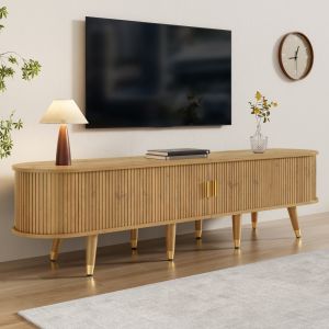 Mueble de tv con puertas correderas madera clara 45x175x38cm