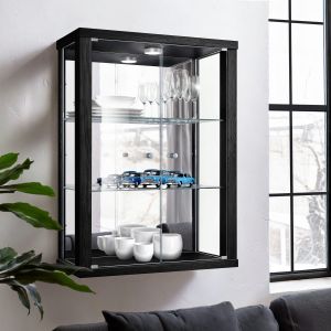 K-möbel armario colgante cristal negro (80x60x25 cm) con LED y espejo