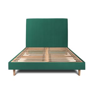 Cama de 135x190 cm con cabecero tapizado - tejido de terciopelo - verde