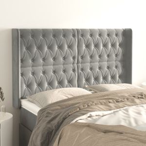 Cabecero con orejas de terciopelo gris claro 163x16x118/128 cm eso4767