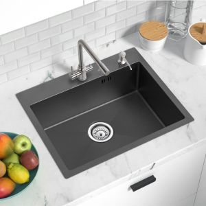 Auralum fregadero de cocina 1 seno 55x45x18,5 cm fregadero negro de acero i