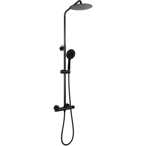 Valaz barra de ducha termostática redonda ajustable 120cm negro mate - 25cm
