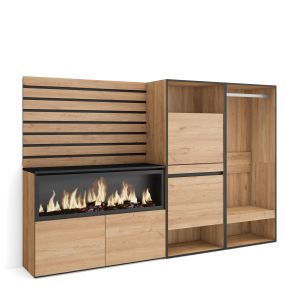 Aparador, 227cm, chimenea eléctrica xxl, zapatero, vestidor abierto rf3398