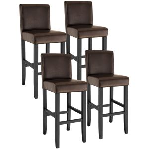 4 taburetes altos acolchados, reposapiés, altura 76 cm, marrón