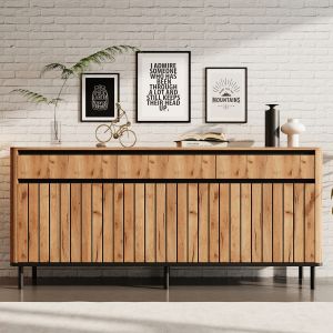 Aparador para salón recibidor 3 puertas 3 cajones natural 73x160x40cm