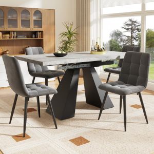 Mesa de comedor extensible con 4 sillas mdf negro gris 77x99-159x74cm
