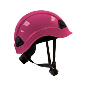 Casco rosa con barboquejo