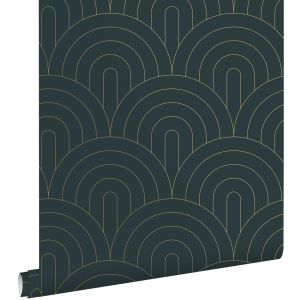 Estahome papel pintado arte deco azul oscuro 53 cm x 10.05 m