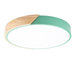 Plafón LED ø40cm 24w, verde y madera, luz 3000k-4000k-6000k
