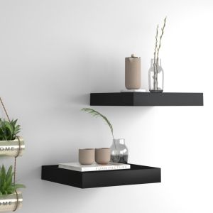 Estante flotante pared 2 uds mdf negro 23x23,5x3,8 cm