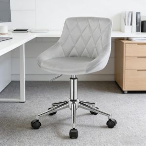 Silla oficina terciopelo gris claro ajustable con ruedas