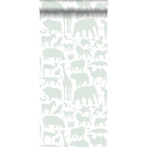 Walls4you papel pintado animales de la selva verde claro y blanco