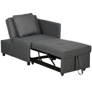 Sofá cama individual lino sintético, madera de eucalipto color gris