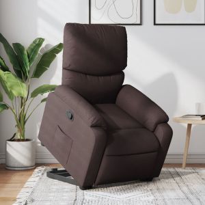 Sillón reclinable elevable tela marrón oscuro qweo3646