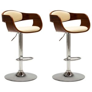 vidaXL taburetes de cocina 2 uds madera curvada cuero sintético crema