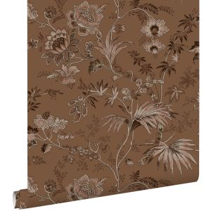 Estahome papel pintado flores vintage marrón terracota 50 x 900 cm