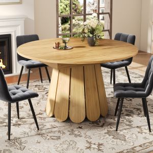 Mesa de comedor extensible mdf madera natural 76,8x118x118 118 a 158x118cm