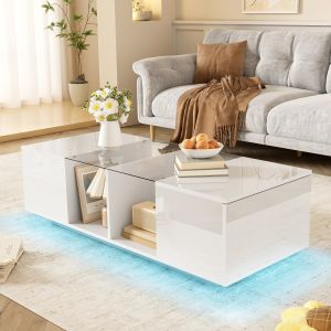 Mesa de centro con LED mdf blanco 38,5x120x50cm