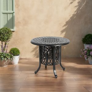 Mesa auxiliar exterior con cubitera 55 x 49 cm aluminio bronce