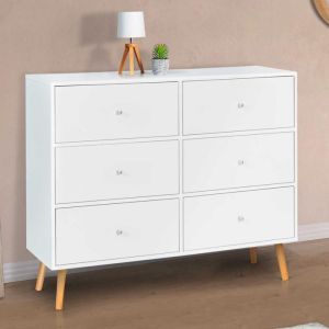 Cómoda escandinava - blanco - 6 cajones - 110 cm