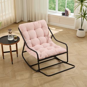 Sillón mecedor rosa exterior con cojín y reposapiés