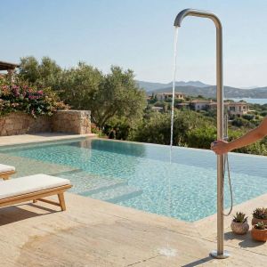 Ducha piscina-jardín inox acero inoxidable 316l con mezclador y rociador ma
